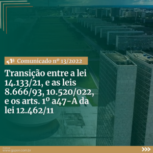 Transição entre a lei 14.133/21, e as leis 8.666/93, 10.520/022, e os art 1º a47-A da lei 12.462/11